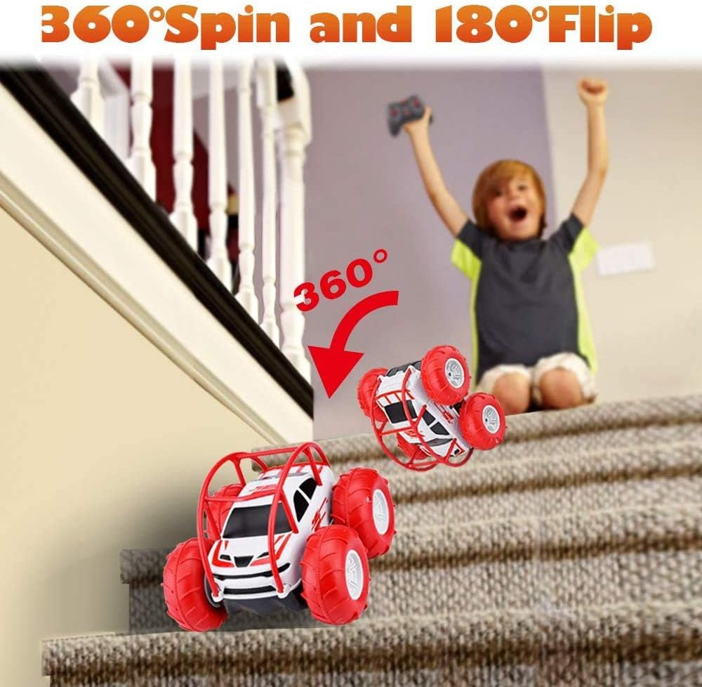Remote Control Car, RC Cars Amphibious Land & Water Beach Pool Toy Off-Road RC Boat, 360°Flip Rotation Stunt Car with Sidelights for Toddlers 3 4 5 6 7 8 9 10 11 12 Years Kids Boys Girls