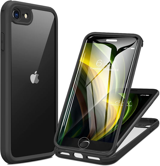 for Iphone SE Phone Case 3Rd/2Nd Generation 2022 2020 Full-Body with Built-In Glass Screen Protector, Heavy Duty 360° Protective Shockproof Bumper Cover for Iphone 8/SE 4.7 Inch, Black