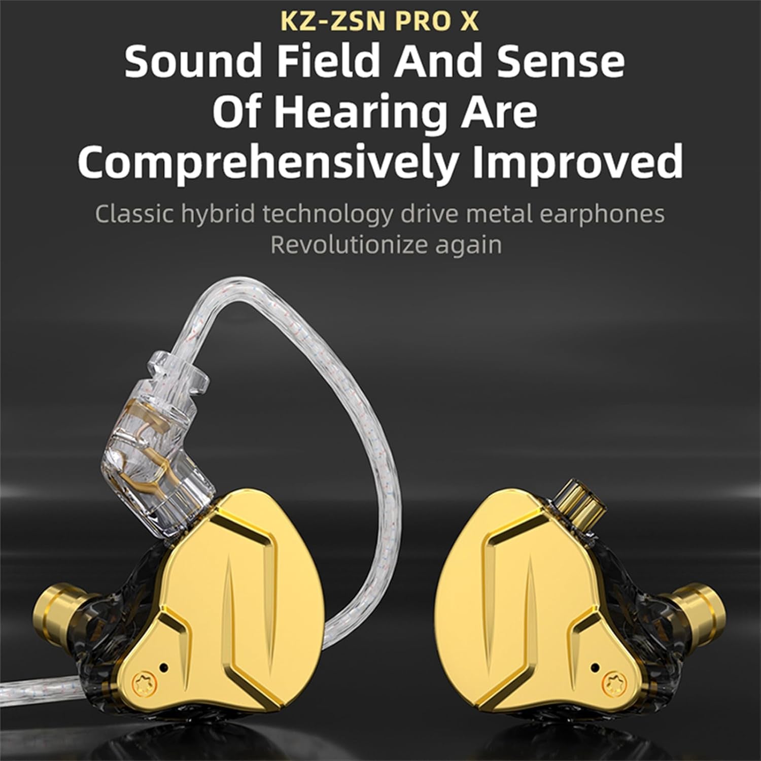 KZ ZSN Pro X Gaming Earbuds, HIFI in Ear Headphones High Fidelity in Ear Monitor with Hybrid Dual Driver, 1Ba 1Dd Iem Earphone with Detachable Tangle-Free Cable for Computer Tablet (Gold, without Mic)