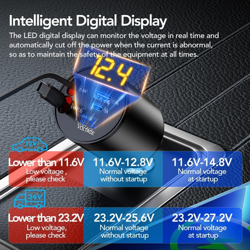Retractable Car Charger, 4 in 1 Super Fast 60W, 2 Retractable Cables & 2 USB Ports, Compatible with Iphone 12-4, Galaxy, Pixel & Airpods 4