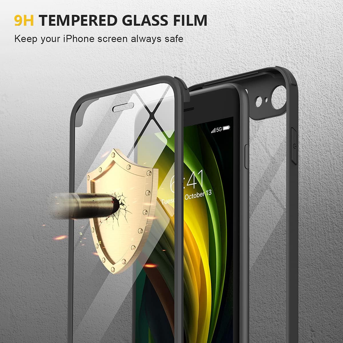 for Iphone SE Phone Case 3Rd/2Nd Generation 2022 2020 Full-Body with Built-In Glass Screen Protector, Heavy Duty 360° Protective Shockproof Bumper Cover for Iphone 8/SE 4.7 Inch, Black
