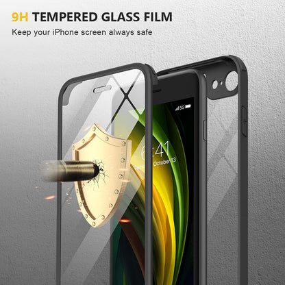 for Iphone SE Phone Case 3Rd/2Nd Generation 2022 2020 Full-Body with Built-In Glass Screen Protector, Heavy Duty 360° Protective Shockproof Bumper Cover for Iphone 8/SE 4.7 Inch, Black