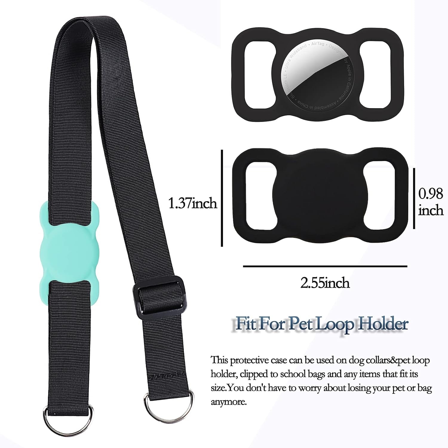 Protective Case Compatible for Apple Airtag, GPS Tracking Dog Cat Collar Accessories Pet Loop Holder, Air Tag Silicone Protective Case Lightweight Soft Anti-Scratch Anti-Lost