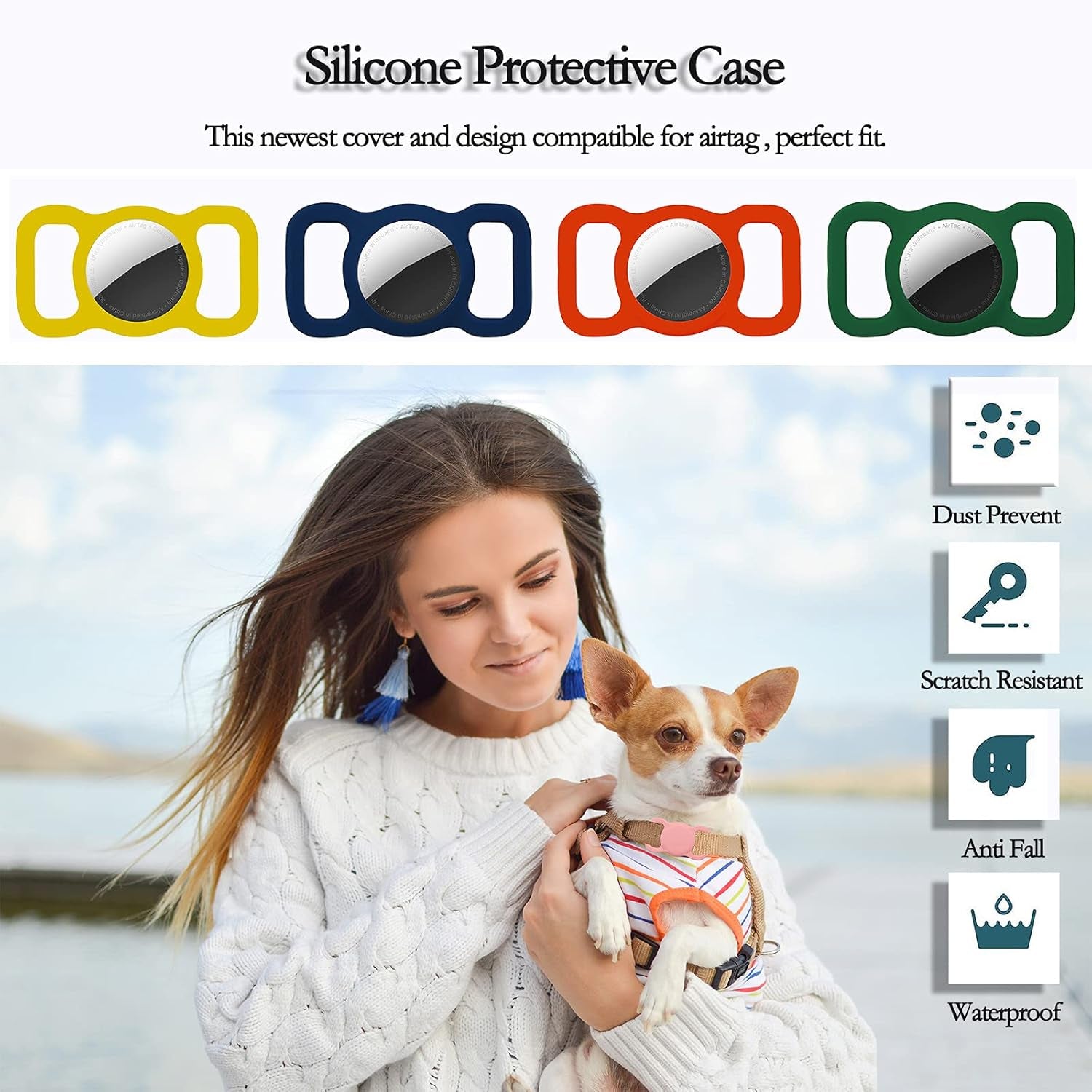 Protective Case Compatible for Apple Airtag, GPS Tracking Dog Cat Collar Accessories Pet Loop Holder, Air Tag Silicone Protective Case Lightweight Soft Anti-Scratch Anti-Lost