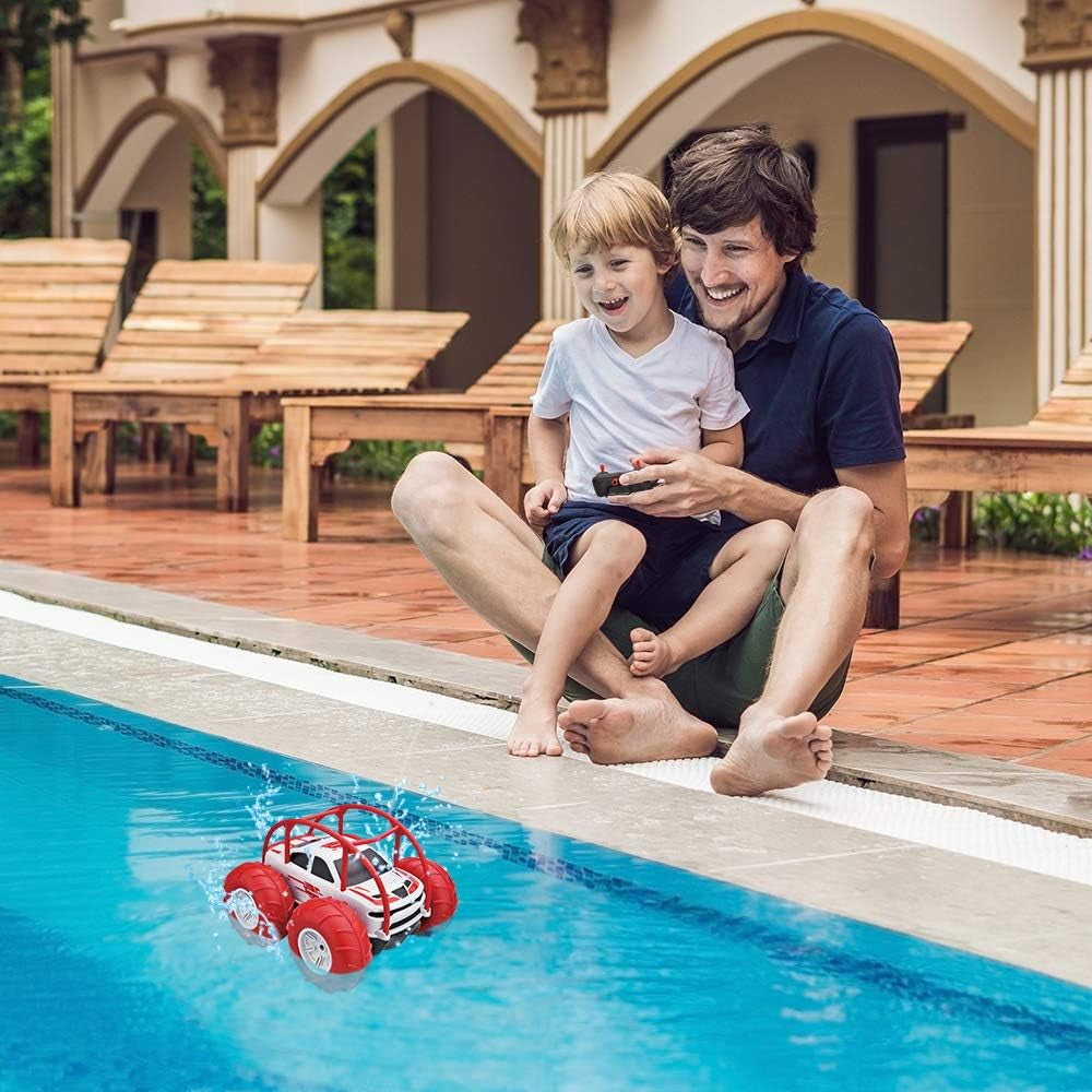 Remote Control Car, RC Cars Amphibious Land & Water Beach Pool Toy Off-Road RC Boat, 360°Flip Rotation Stunt Car with Sidelights for Toddlers 3 4 5 6 7 8 9 10 11 12 Years Kids Boys Girls