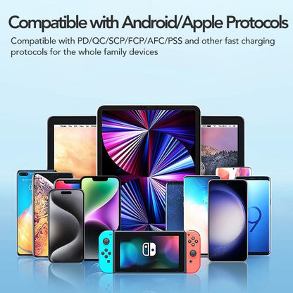 Retractable Car Charger, 4 in 1 Super Fast 60W, 2 Retractable Cables & 2 USB Ports, Compatible with Iphone 12-4, Galaxy, Pixel & Airpods 4