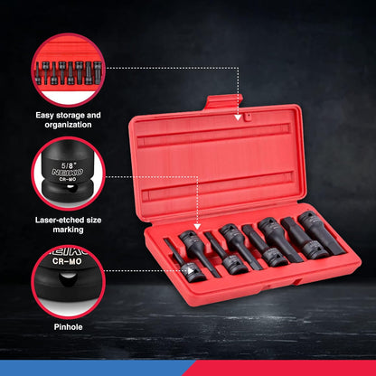 01136B 1/2-Inch Drive Allen Hex Impact Socket Set, Metric, 6 Mm - 19 Mm, Cr-Mo, 8-Piece