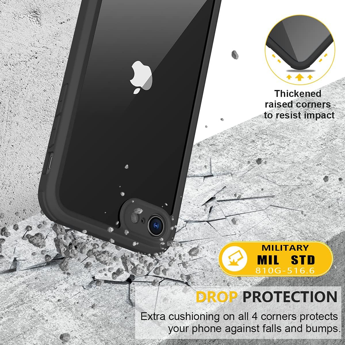 for Iphone SE Phone Case 3Rd/2Nd Generation 2022 2020 Full-Body with Built-In Glass Screen Protector, Heavy Duty 360° Protective Shockproof Bumper Cover for Iphone 8/SE 4.7 Inch, Black