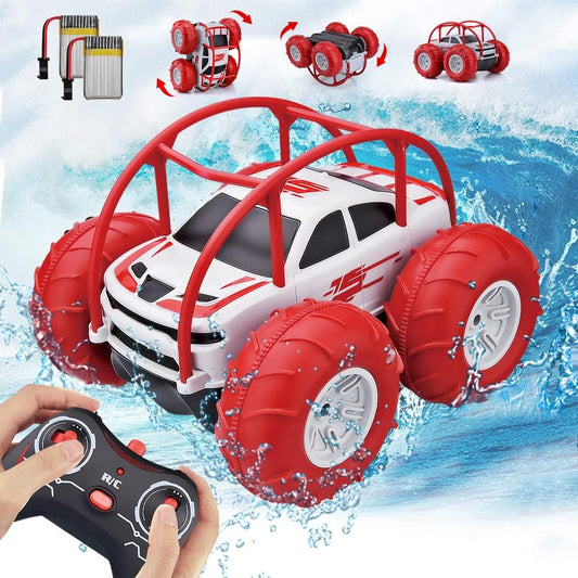 Remote Control Car, RC Cars Amphibious Land & Water Beach Pool Toy Off-Road RC Boat, 360°Flip Rotation Stunt Car with Sidelights for Toddlers 3 4 5 6 7 8 9 10 11 12 Years Kids Boys Girls