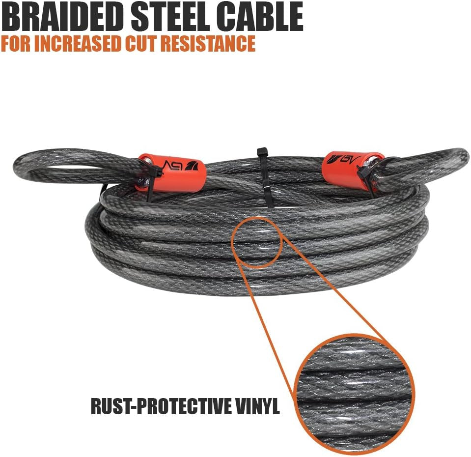 Heavy-Duty 4FT Security Cable Lock with Loops - 10Mm (3/8 Inch) Cut-Resistant Braided Steel Cable - Versatile & Weatherproof - Bike Cable & Chain Lock, Security Chain for Padlock