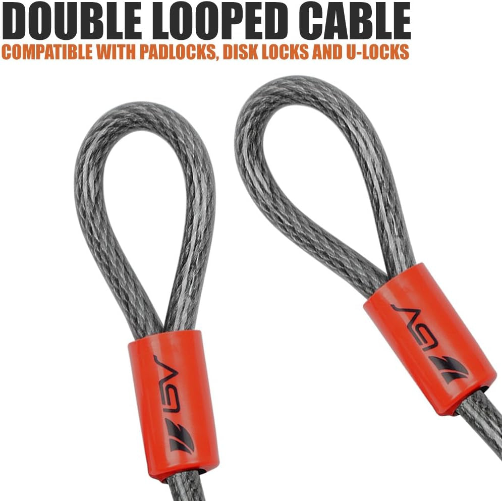 Heavy-Duty 4FT Security Cable Lock with Loops - 10Mm (3/8 Inch) Cut-Resistant Braided Steel Cable - Versatile & Weatherproof - Bike Cable & Chain Lock, Security Chain for Padlock